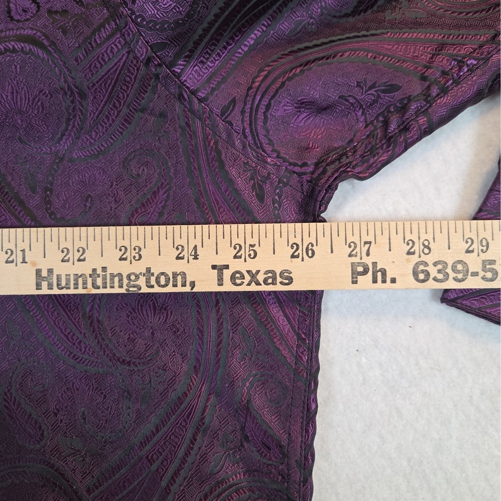 Barry Wang Mens Purple  Silk Poly Metallic Paisley L/S Button Dress Shirt 3XL - Picture 6 of 8